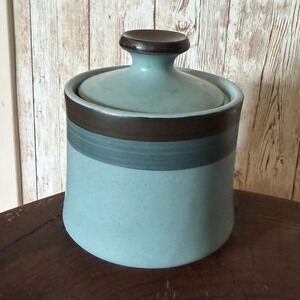 Vintage Arrow Stone Navajo Blue Sugar Bowl with Lid Kasuga Japan Stoneware 4"